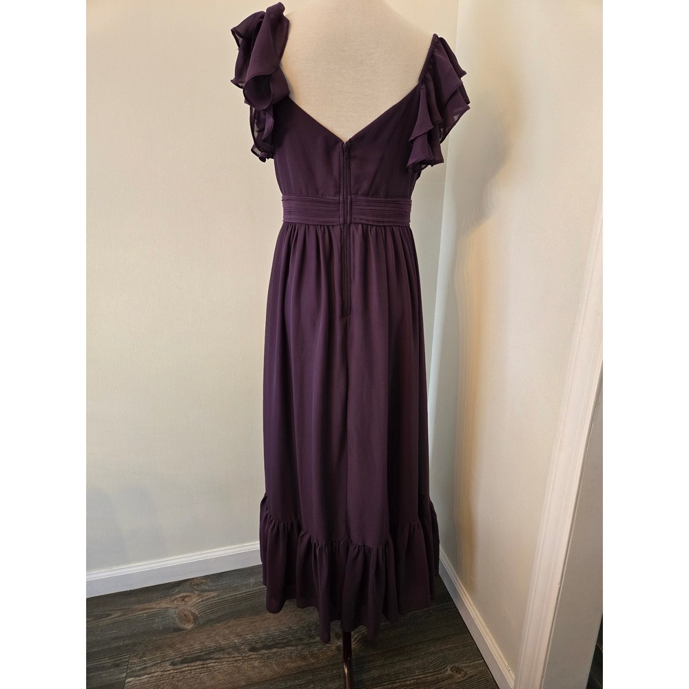Birdy Grey Plum Purple Michelle Chiffon Ruffle Flutter Maxi Bridesmaid Dress M - Picture 6 of 13
